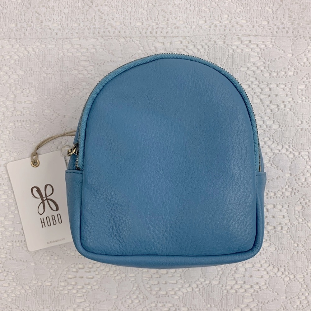 Hobo Rover Leather mini child Backpack purse Dusty Blue Gold Zip Adjustable New
